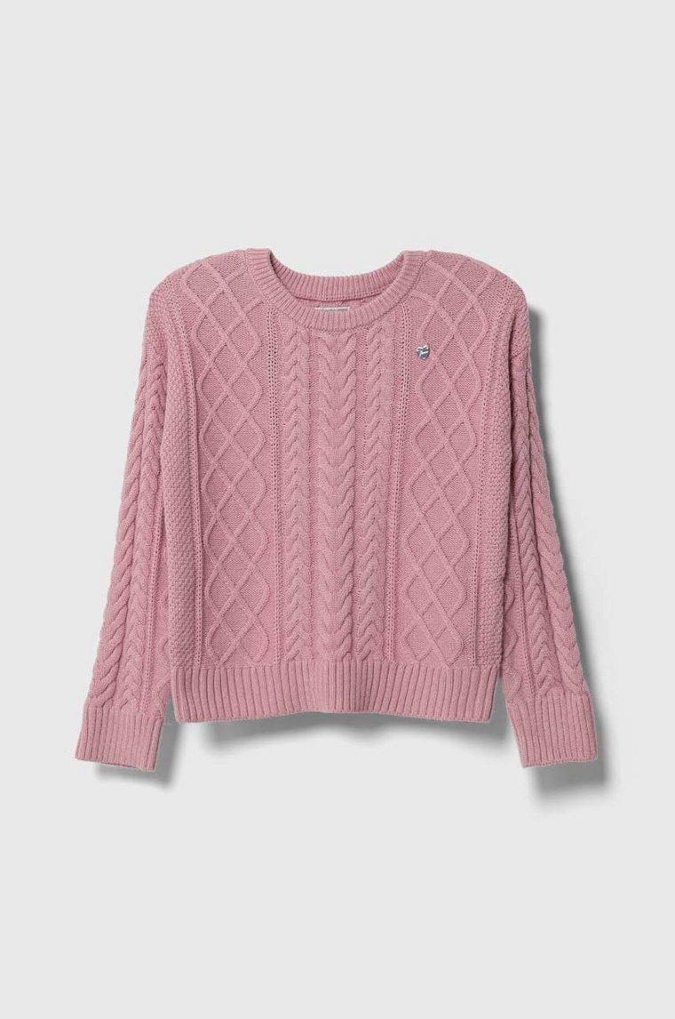 Guess sweter z domieszką wełny dziecięcy kolor różowy lekki