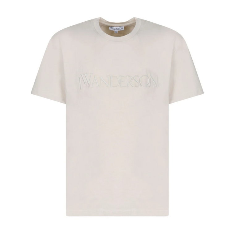 Beżowy T-shirt z haftem logo JW Anderson