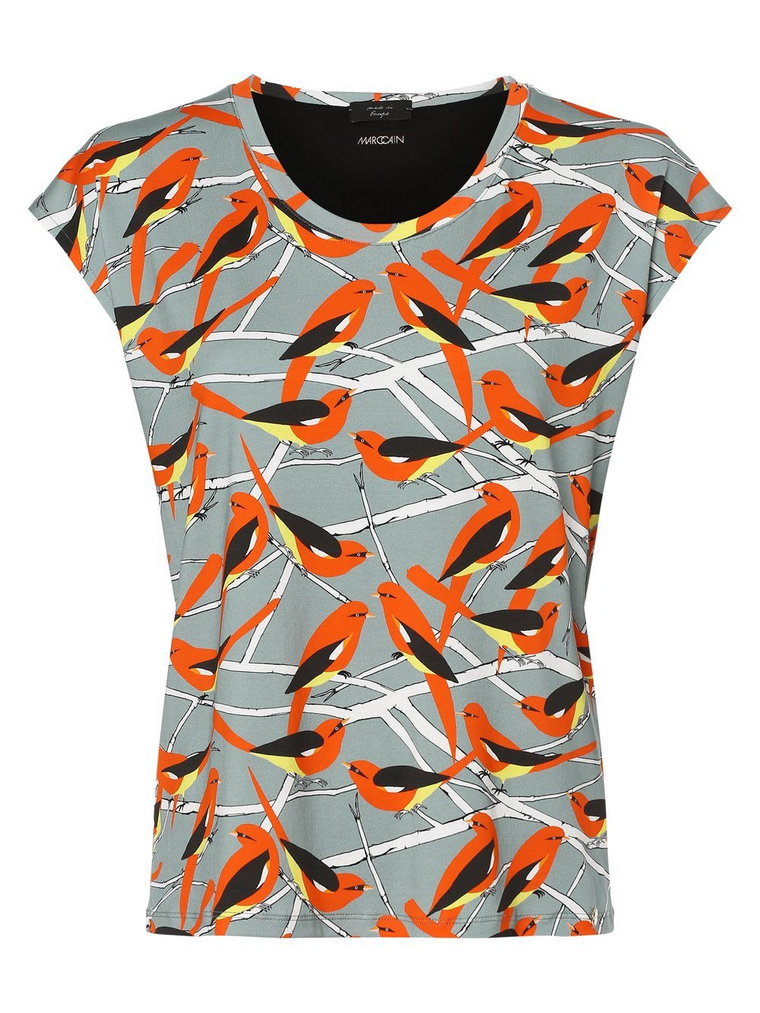 Marc Cain Collections - T-shirt damski, szary|zielony|pomarańczowy