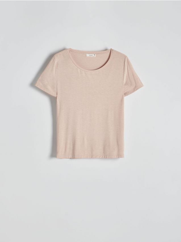 Reserved - T-shirt z modalem i włóknem różanym - różowy