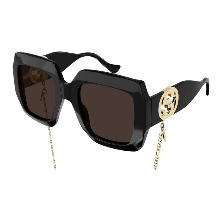 Oversize'owe Czarne Okulary Przeciwsłoneczne z Wbudowanym Logo GG Gucci