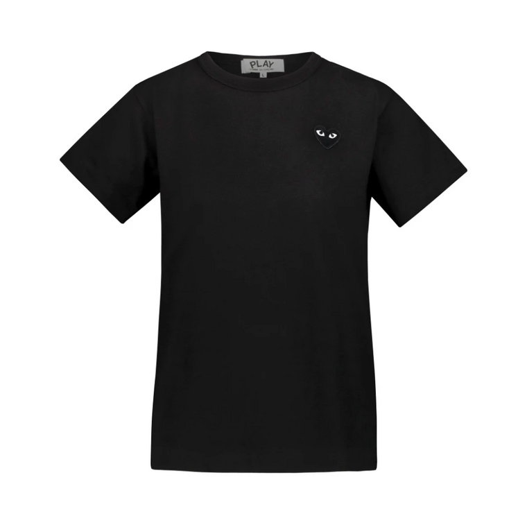 Czarna koszulka z haftowanym sercem Comme des Garçons