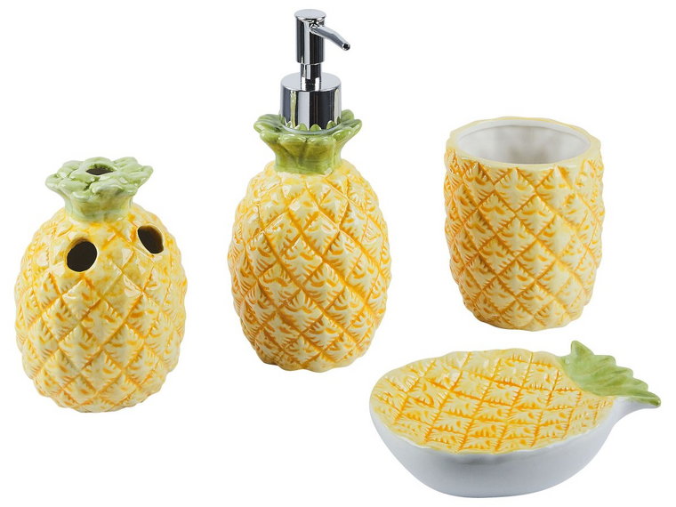 4-częściowy zestaw akcesoriów łazienkowych ananas żółty MAICAO