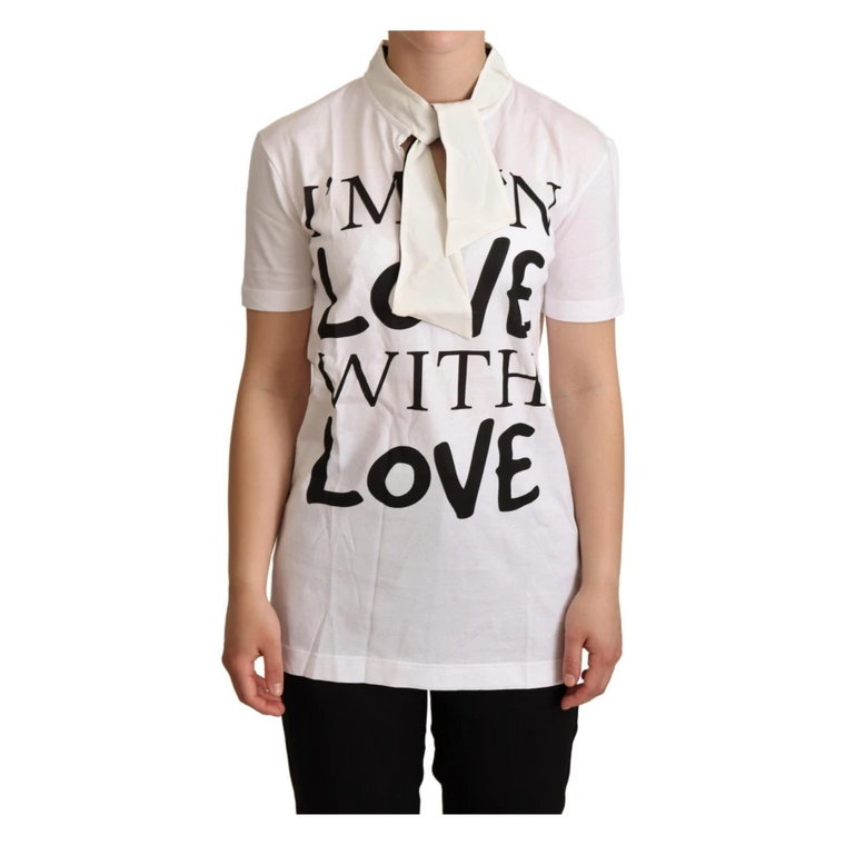 Biała bawełniana jedwabna koszulka I'm In Love Dolce & Gabbana
