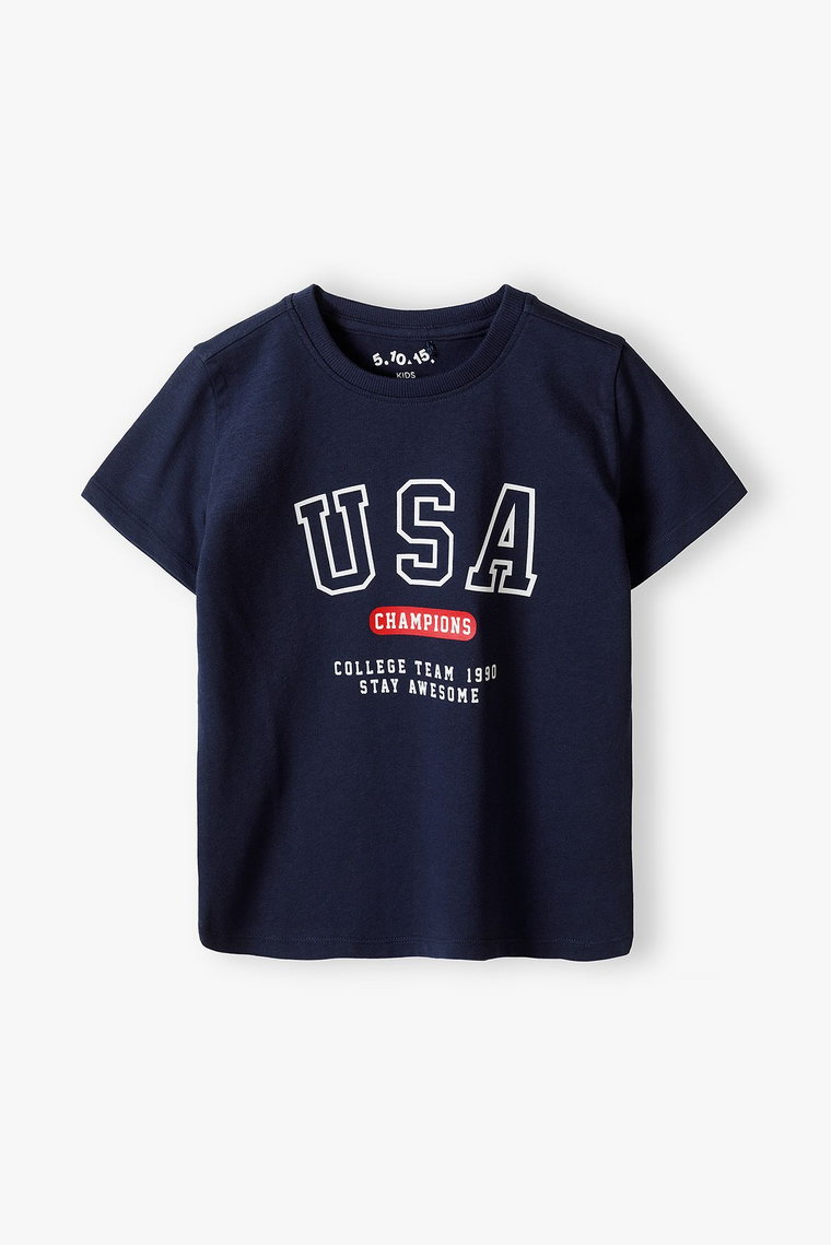 Granatowy bawełniany t-shirt dla chłopca - USA - 5.10.15.