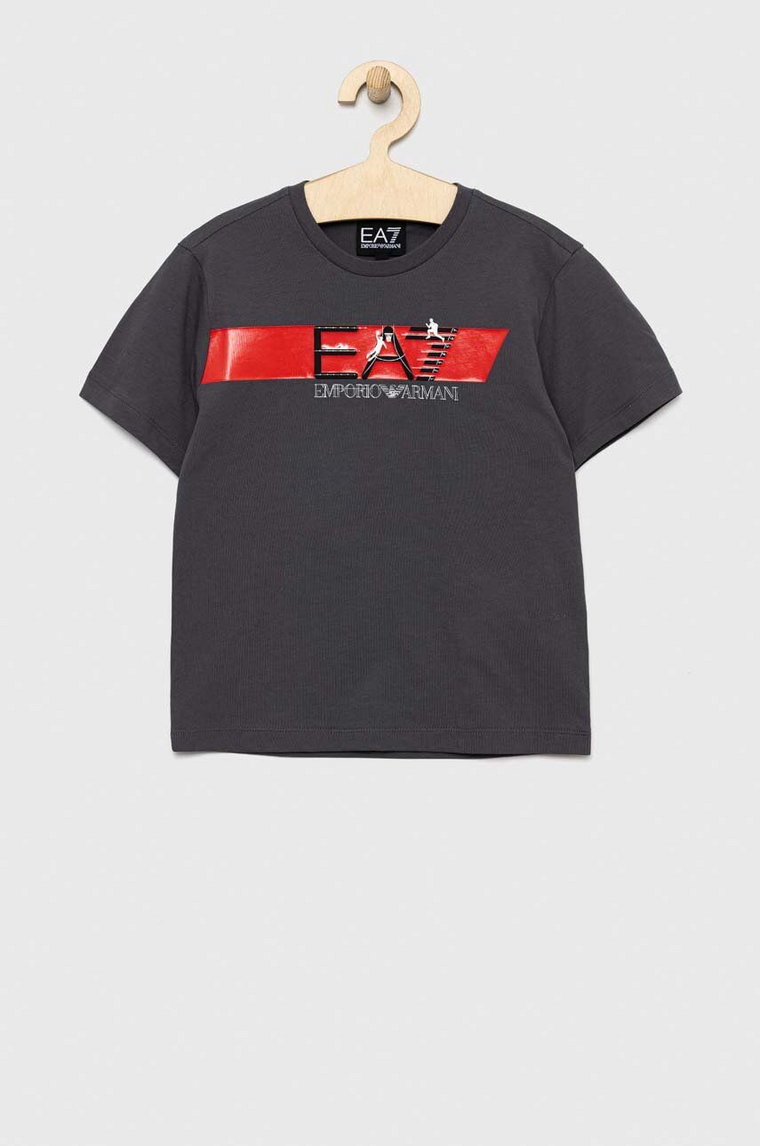 EA7 Emporio Armani t-shirt bawełniany dziecięcy kolor szary z nadrukiem