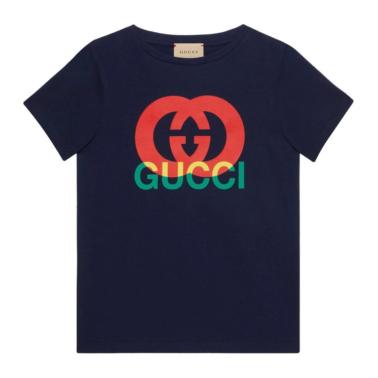 Niebieska Bawełniana Koszulka z Logo Gucci Gucci