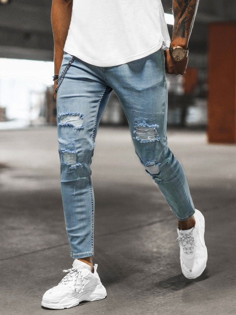 Spodnie jeansowe męskie jasno-niebieskie OZONEE DP/202