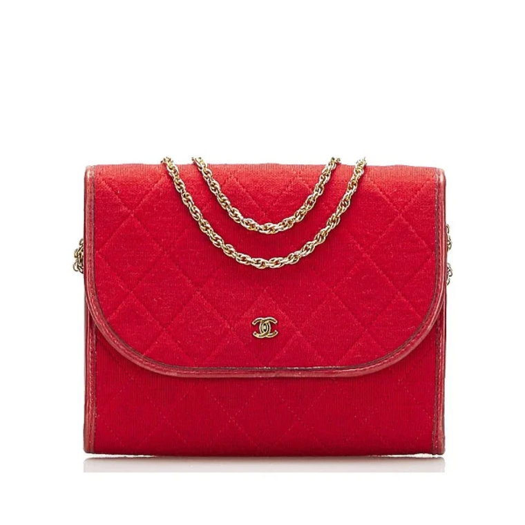 Czerwona pikowana torba z klapką CC z bawełny Chanel Vintage