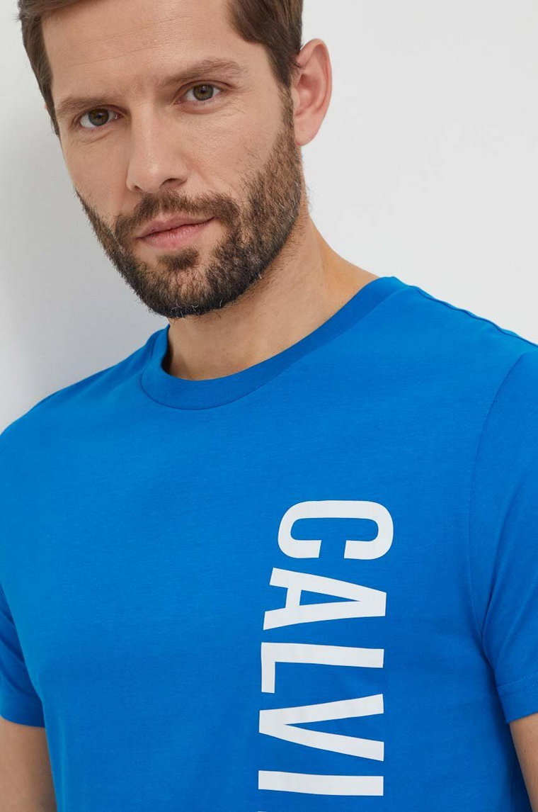 Calvin Klein t-shirt bawełniany męski kolor turkusowy z nadrukiem