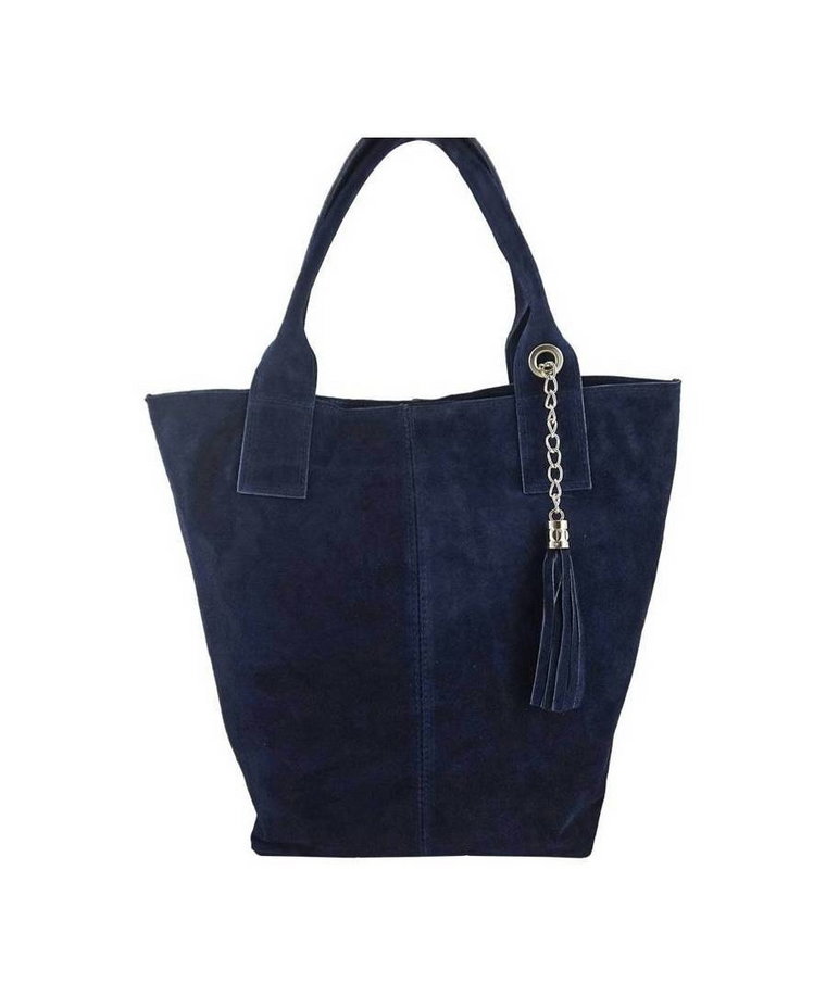 Shopper bag - torebka damska zamszowa - Granatowa