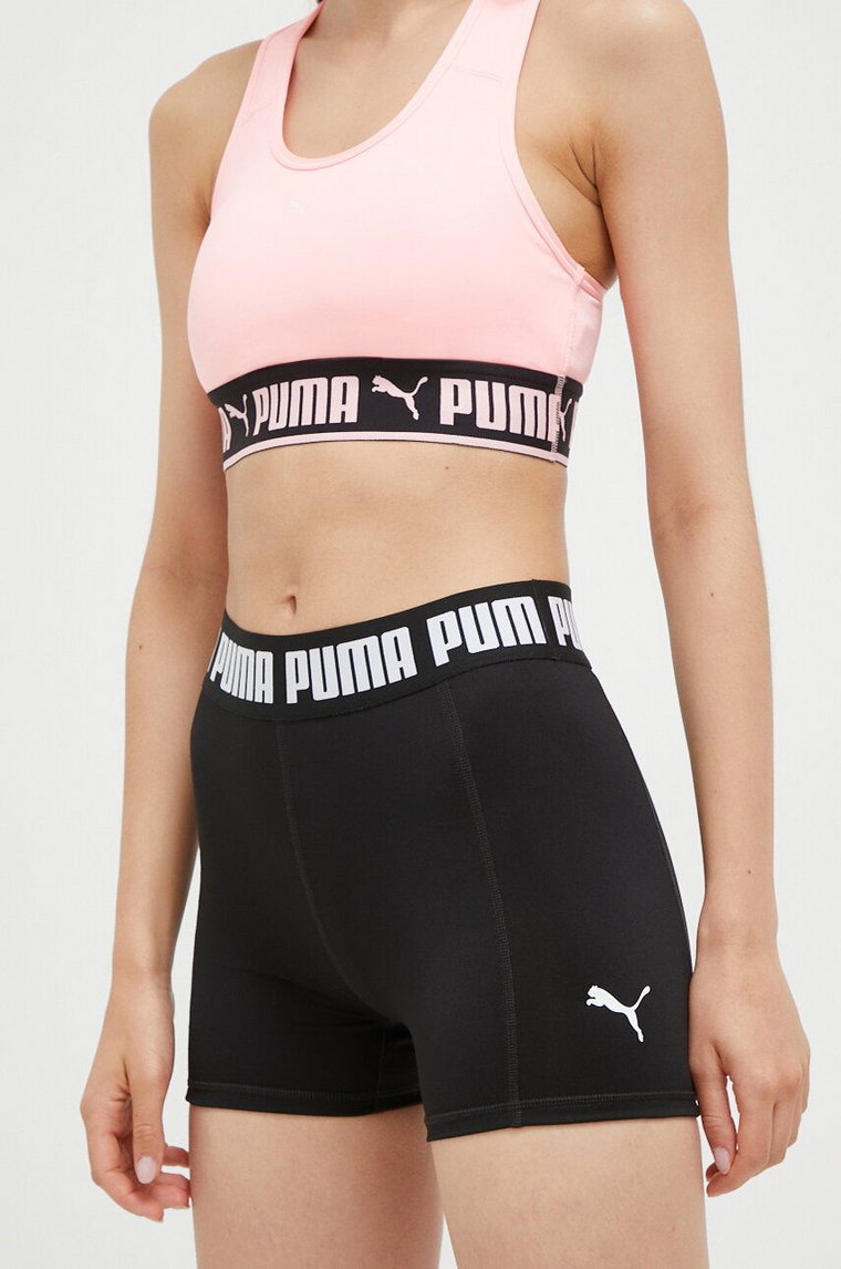 Puma szorty treningowe Strong kolor czarny z nadrukiem high waist 521651