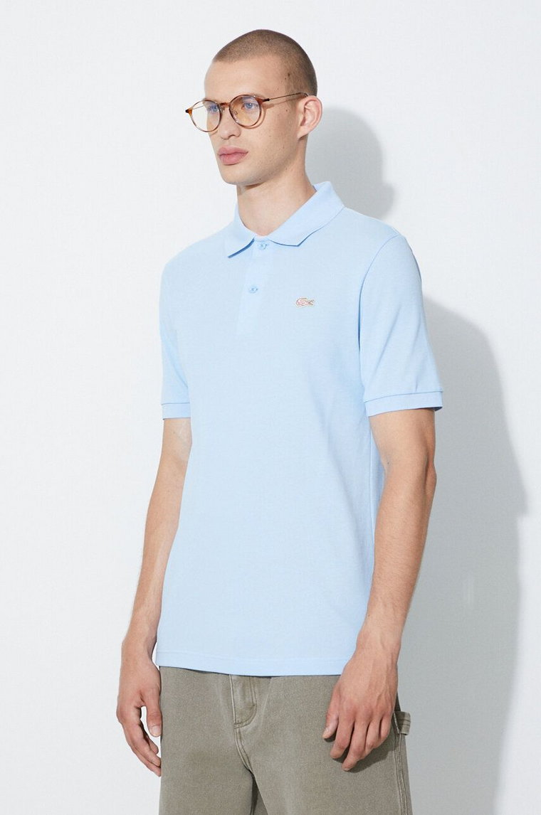 Lacoste polo męski kolor niebieski gładki 361112-paleblue