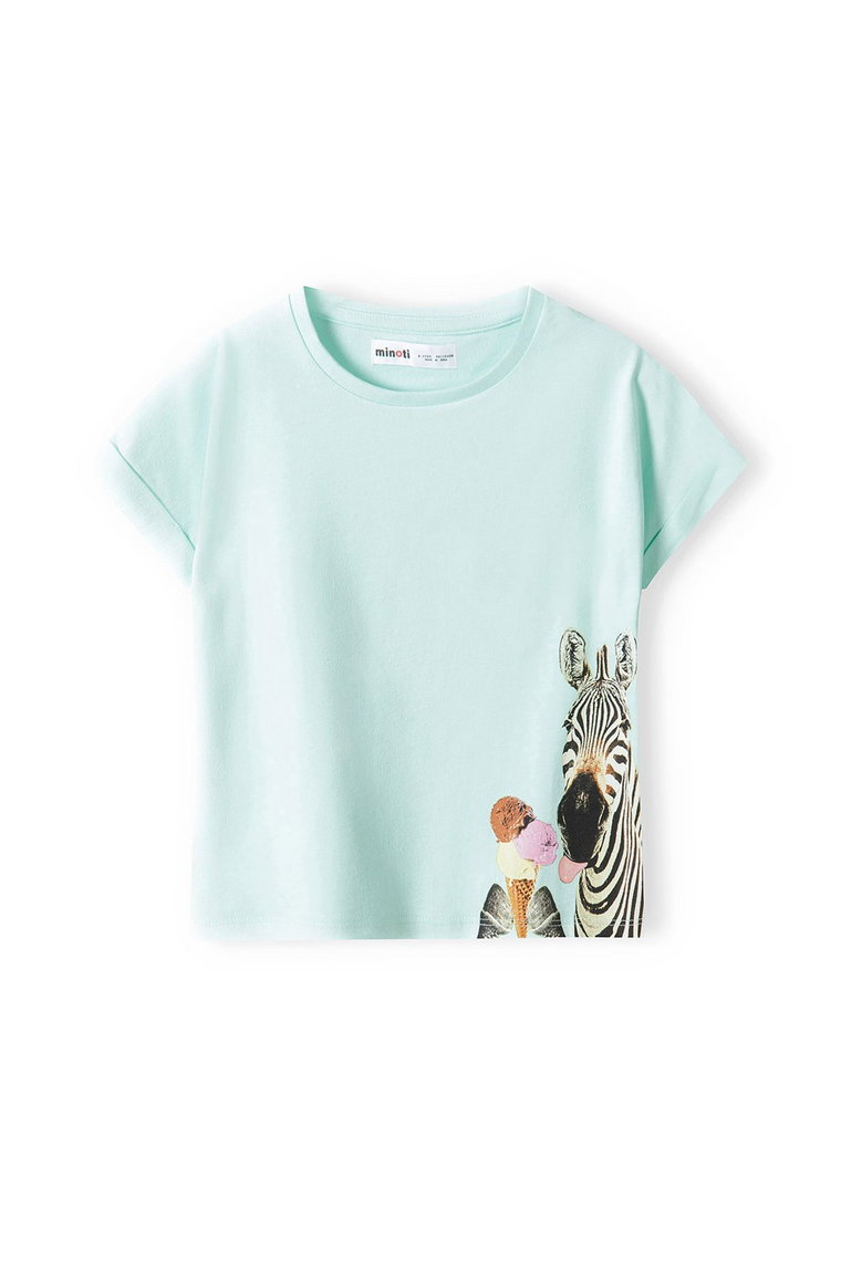 Błękitna koszulka bawełniana niemowlęca z nadrukiem żyrafy