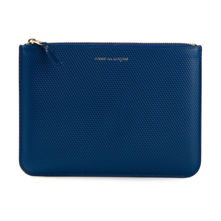 Niebieski skórzany portfel luksusowy z tłoczonym logo Comme des Garçons