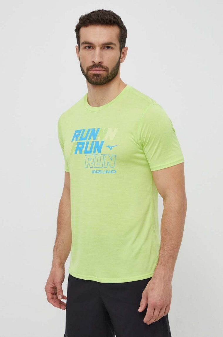 Mizuno t-shirt do biegania Core Run kolor zielony z nadrukiem J2GAB008