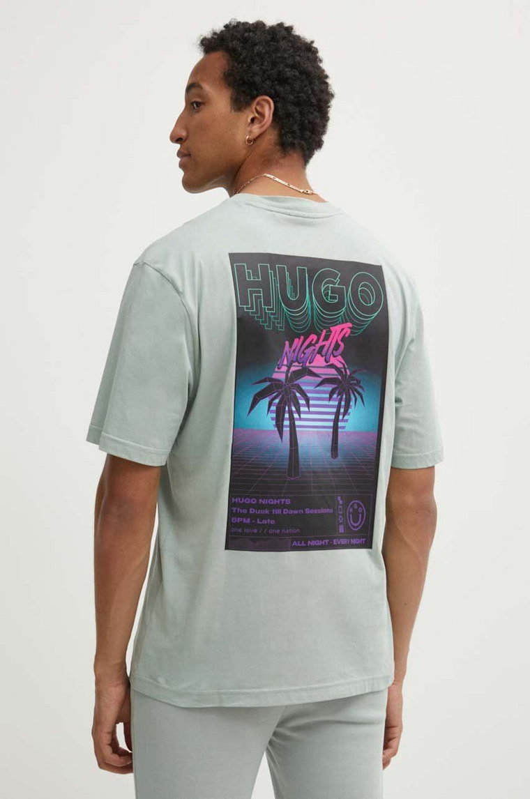 Hugo Blue t-shirt bawełniany męski kolor zielony z nadrukiem 50519065