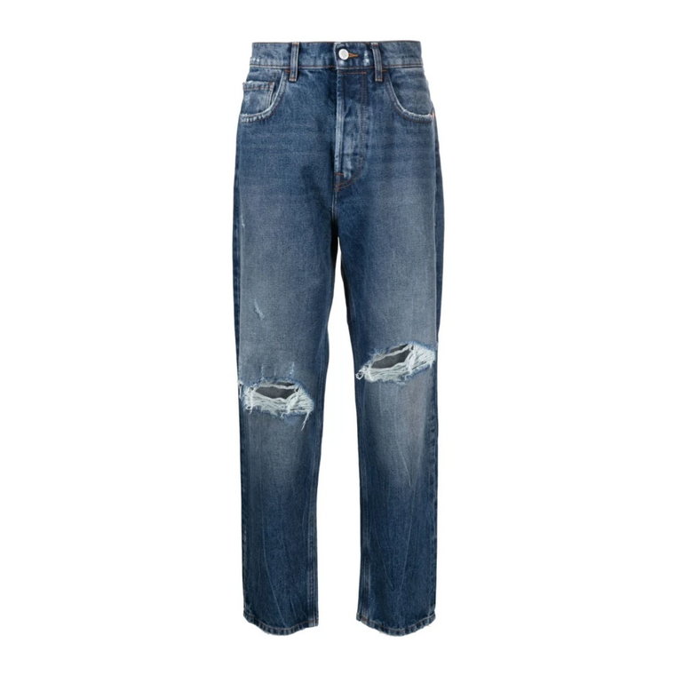 Ripped Detail Straight-Leg Jeans Amish