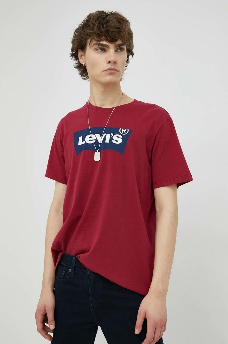 Levi's t-shirt bawełniany kolor bordowy z nadrukiem