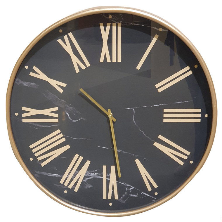 Zegar ścienny, 37 cm, w złotej ramie, czarny marmur