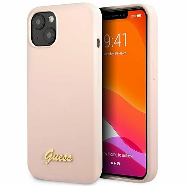 Guess GUHCP13MLSLMGLP iPhone 13 6,1" jasnoróżowy/light pink hardcase Silicone Script Gold Logo