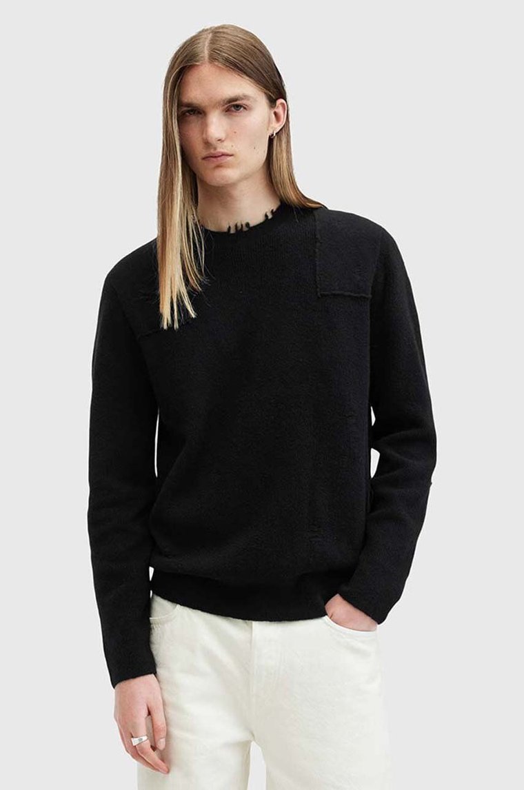 AllSaints sweter wełniany POINTER CREW męski kolor czarny  M003KB