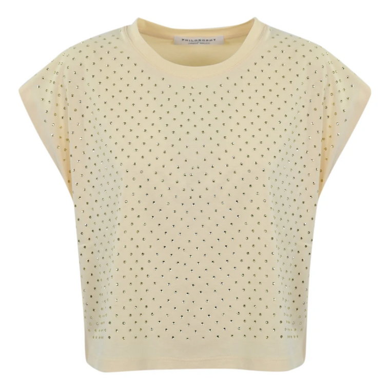 Żółty T-shirt Crop z Strass Philosophy di Lorenzo Serafini