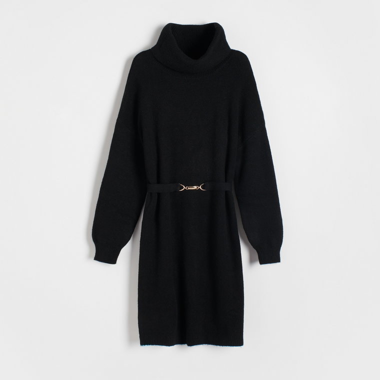 Reserved - Dzianinowa sukienka z paskiem - czarny