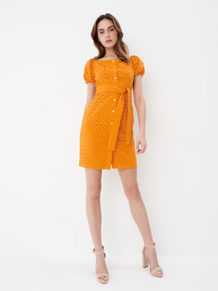 Mohito - Sukienka mini z ażurowymi zdobieniami - pomarańczowy