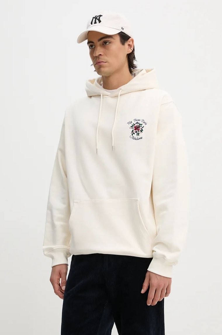 Drôle de Monsieur bluza bawełniana Le Hoodie Slogan Fleurs męska kolor beżowy z kapturem z aplikacją E.HO169.CO127.CM Le Hoodie Slogan Fleurs