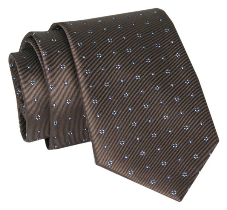 Męski Krawat - Brązowy w Kwiatowe Groszki - Angelo di Monti