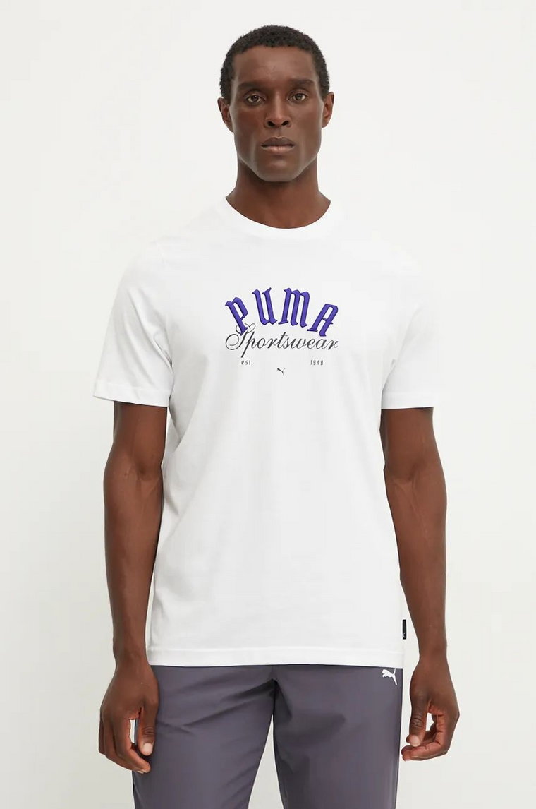 Puma t-shirt bawełniany męski kolor biały z nadrukiem 628009