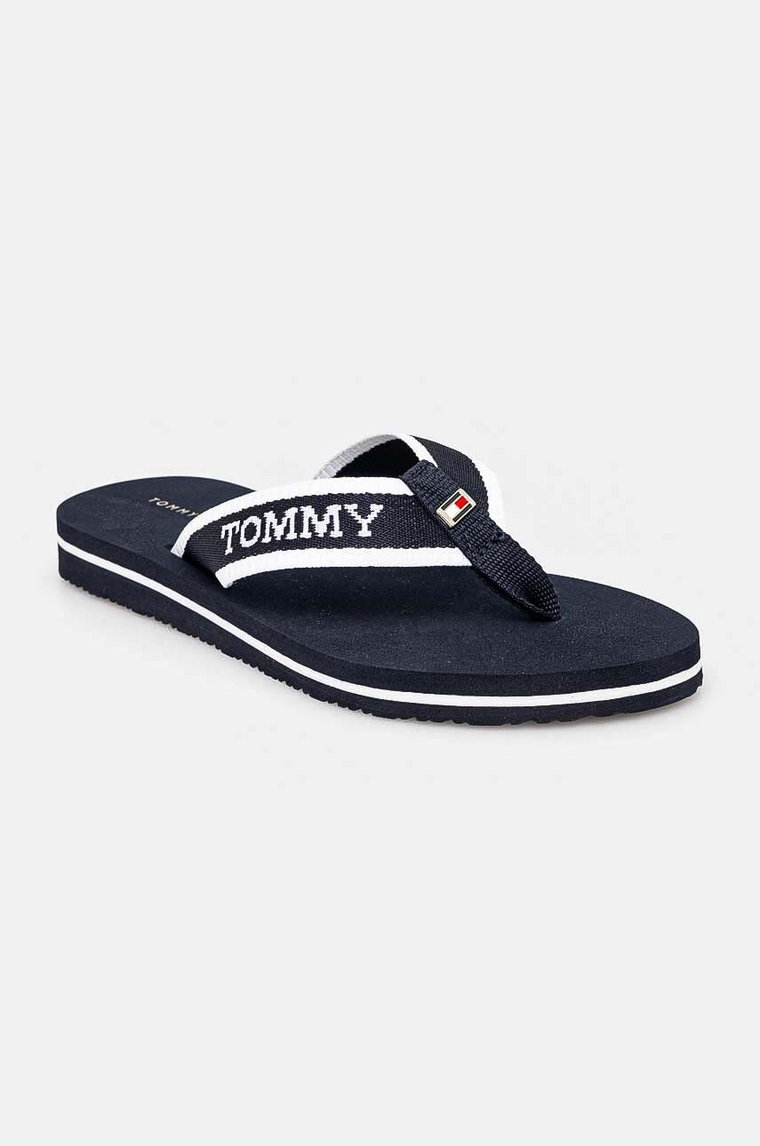 Tommy Hilfiger japonki HILFIGER WEBBING POOL SLIDE damskie kolor granatowy na płaskim obcasie FW0FW07859