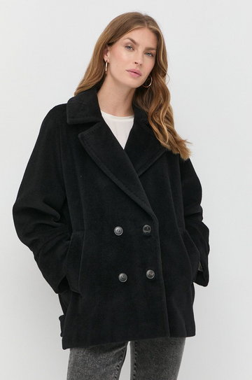 Marella płaszcz wełniany kolor czarny przejściowy dwurzędowy