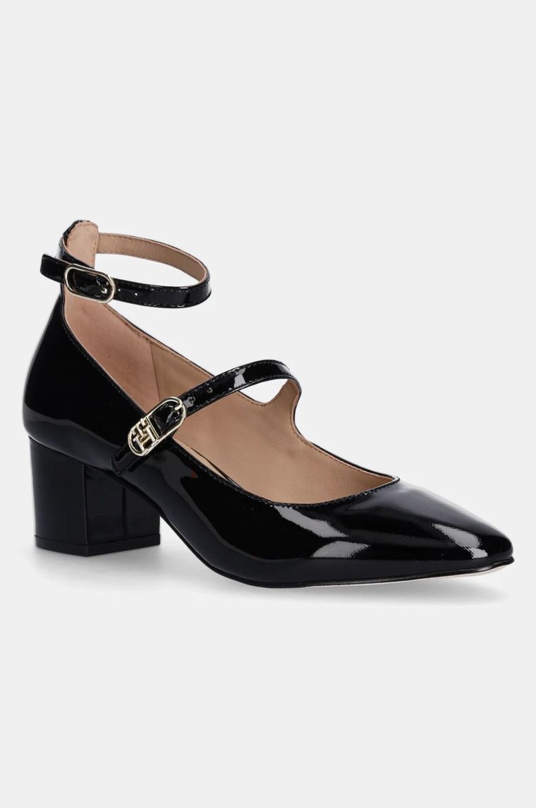 Tommy Hilfiger czółenka skórzane PUMP DOUBLE STRAP PATENT LEATHER kolor czarny na słupku FW0FW08566