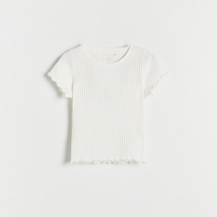 Reserved - T-shirt w prążek - złamana biel