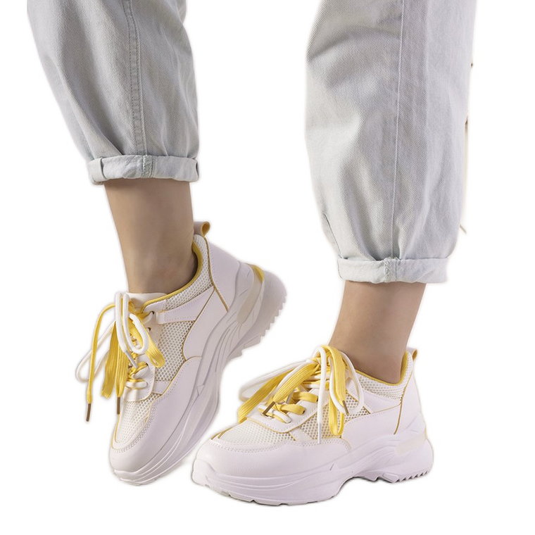 Białe sneakersy z żółtymi wstawkami Splitters żółte