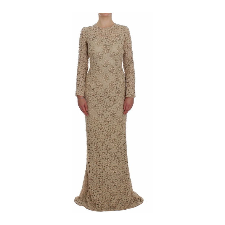 Beżowa Koronkowa Sukienka Maxi Dolce & Gabbana