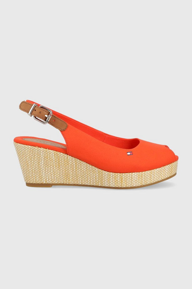 Tommy Hilfiger sandały ICONIC ELBA SLING BACK WEDGE damskie kolor pomarańczowy na koturnie FW0FW04788