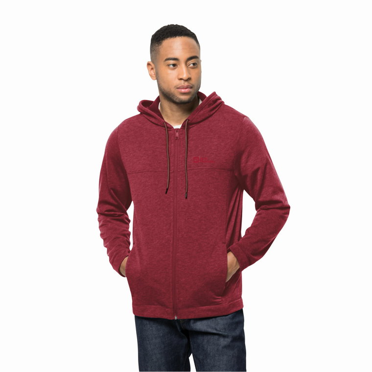 Męska kurtka polarowa Jack Wolfskin WALDSEE HOODED JKT M deep ruby - S