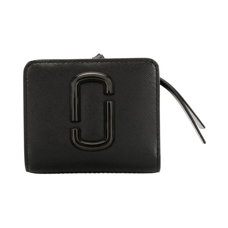 Czarny skórzany portfel bifold z metalowym logo Double-J Marc Jacobs