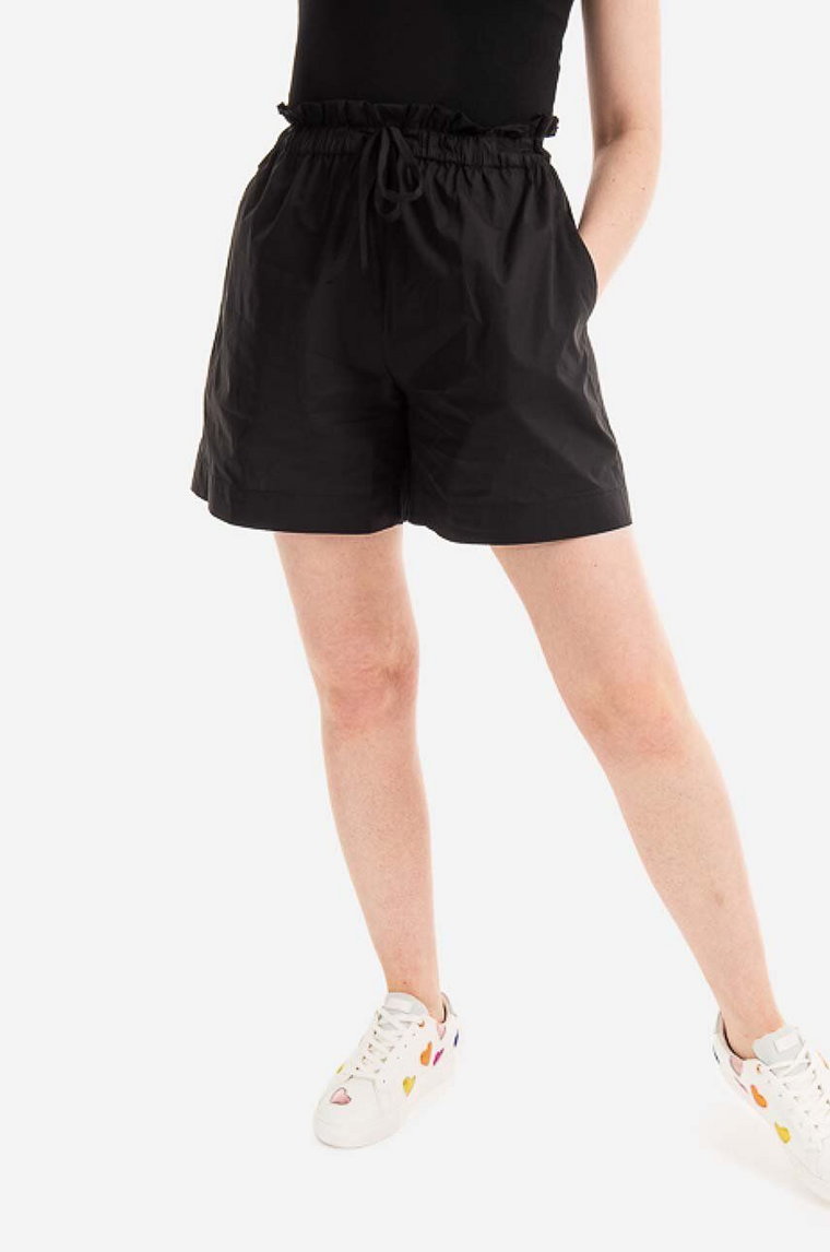 Woolrich szorty bawełniane Poplin Short kolor czarny gładkie high waist CFWWSH0021FRUT3027-100