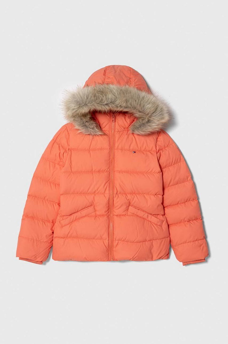 Tommy Hilfiger kurtka puchowa dziecięca kolor pomarańczowy