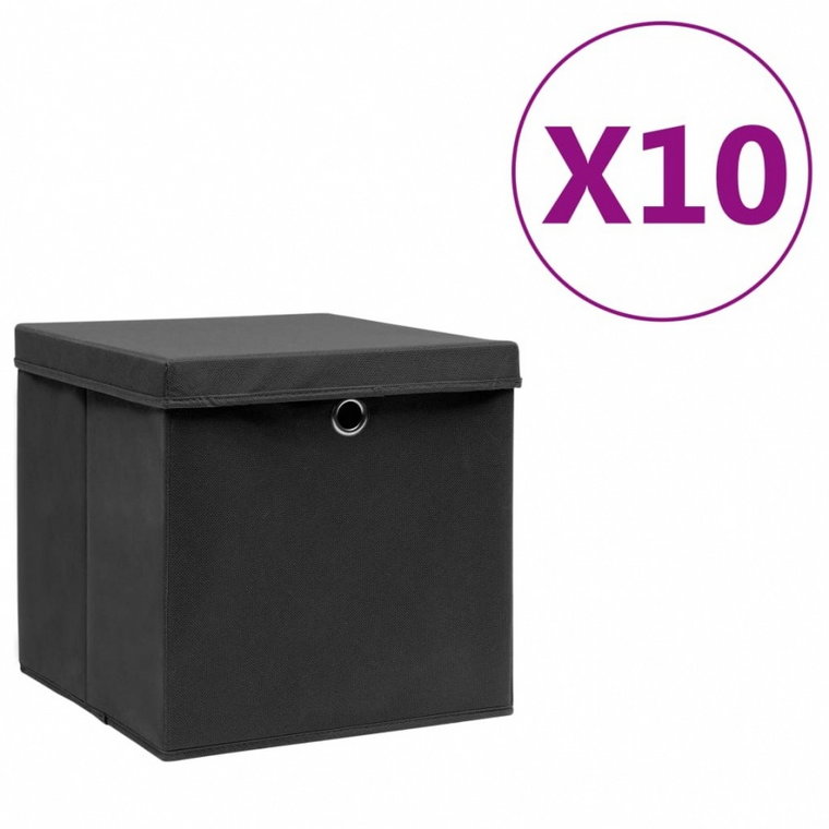 Pudełka z pokrywami, 10 szt., 28x28x28 cm, czarne kod: V-325190