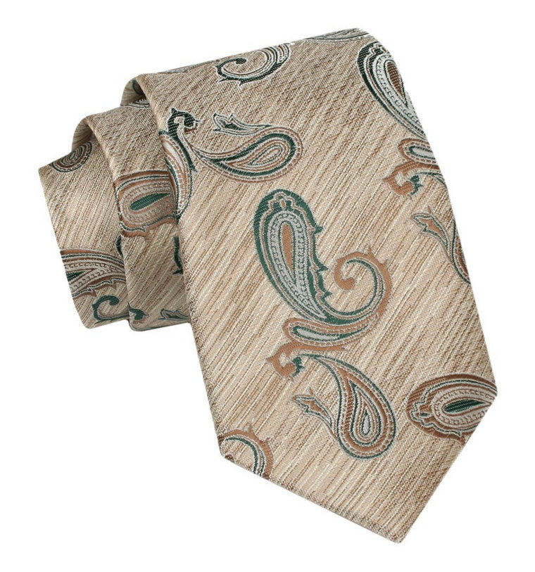 Krawat Męski, Klasyczny - ALTIES - Beżowy, Paisley