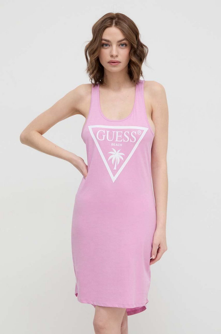 Guess sukienka bawełniana kolor różowy mini prosta E3GP03 JA914