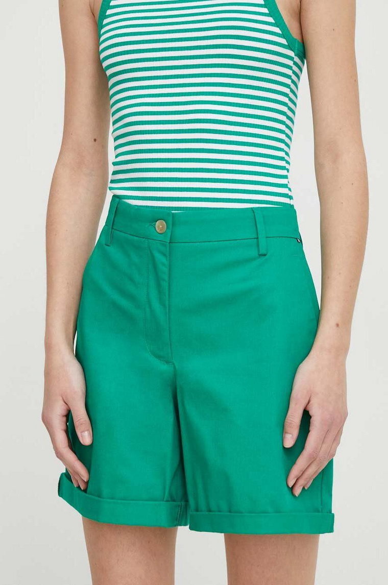 Tommy Hilfiger szorty damskie kolor zielony gładkie high waist