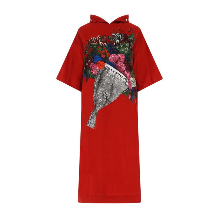Elegancka Czerwona Sukienka Midi w Stylu A-Linii Kenzo