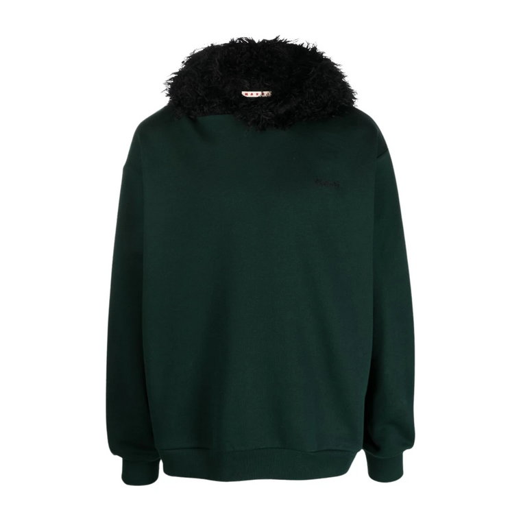 Zielony Sweter z Faux-Fur z Bawełny Marni