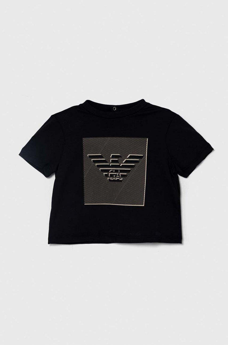Emporio Armani t-shirt bawełniany niemowlęcy kolor czarny z nadrukiem